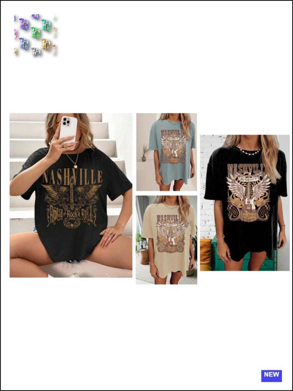 Oversized Nashville Music City Vintage Guitar Wings Graphic Tee - Picture 5 of 5